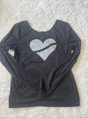 oiselle Black Long Sleeve Tee with Silver Heart Graphic